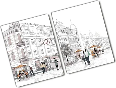 Produktbild von Tulup Glas Herdabdeckplatte - 2x40x52 cm - Glaskeramikkochfeld-Abdeckung Spritzschutz Glasabdeckplatte Kochplattenabdeckung und Schneidebrett - Zweiteilig - Kunst: modern & klassisch - Altstadt - Grau