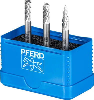 Produktbild von PFERD HSS Frässtift Set 85 3-tlg. Zahnung 3 Ø 12mm Schaft-Ø 6mm universal mittel fein, Hochgeschwindigkeitsstahl (HSS), Eisenguss, 1 Stück(e), 1,2 cm