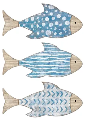 3er-Set Holz-Fisch-Wanddeko, maritim, 18,6 cm