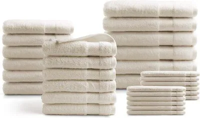 Produktbild von Unyqoos® DoubleDry 30-teiliges Handtuch-Set – Hotelqualität 500 g/m², 6x70x140 cm Badetücher, 12x50x100 cm Handtücher, 12 Waschlappen, Creme, 100% Baumwolle