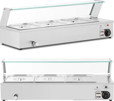 Produktbild von Bain-Marie-Speisenwärmer, Warmhaltebuffet mit Haube, 3 x GN 1/2, 2000 W