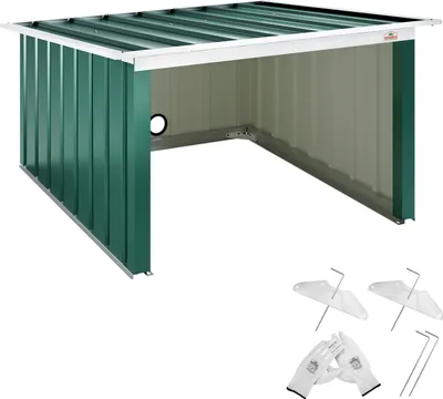 Produktbild von GARDEBRUK® Mähroboter Garage Metall Wetterbeständig Kabelführung 4x Erdanker Carport Rasen Garten, Farbe:Pultdach Grün
