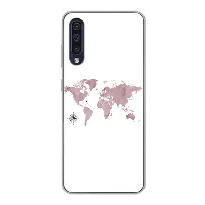 Produktbild von MuchoWow® Handyhülle Schutzhülle Hülle für Samsung Galaxy A30s Weltkarte - Rosa - Flugzeug Silikon Softcase Handy Hülle - Karteninhaber