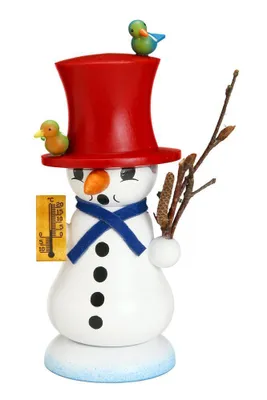 Produktbild von Räucherfigur Schneemann Schmelzi mit Vogel rot Höhe 11 cm