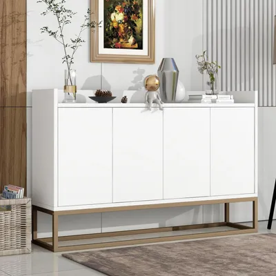 Produktbild von Sideboard mit 4 Türen und Metallbeinen 120x30x80 cm Weiß