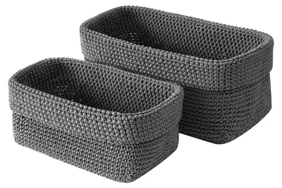 2er-Set Aufbewahrungskörbe, gewebt, stapelbar, grau, 21x13x15,5 & 29x15x18,5 cm