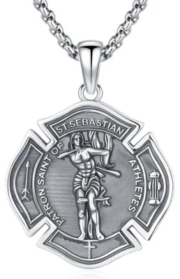 Image de Medaillon porte-bonheur en argent sterling 925, représentant Saint Sébastien, diamètre 2,5 cm