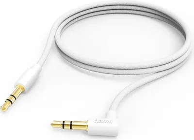 Produktbild von Aux-Kabel 3,5 mm Klinke – 3,5 mm Klinke, 90° Winkelstecker, 1,0 m, Weiß (00201529)