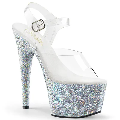 Produktbild von ADORE-708LG Damen Sandale von Pleaser, Transparent Silber , EU 37, US 7