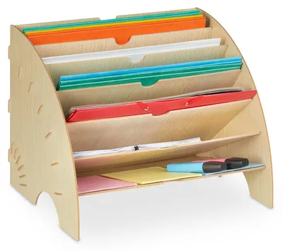 Immagine prodotto di Organizer da scrivania - 6 scomparti - A4 - MDF marrone chiaro - 27 x 34 x 27 cm