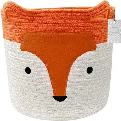 Produktbild von Katoennen wasmand met schattig vossengezicht voor kinderen - Opvouwbare opbergmand voor speelgoed en kleding