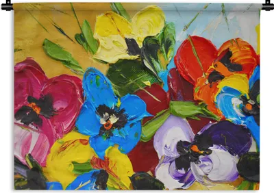 Produktbild von MuchoWow® Wandteppich Wandbehang Ölfarbe - Malerei - Blumen 60x45 cm Tapisserie Dekoration Wandtuch - Das Schlafzimmer