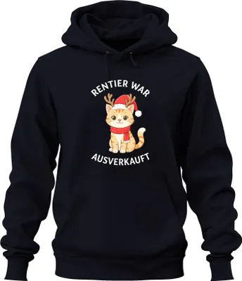 Produktbild von Rentier war t Weihnachten Katze lustig Geschenk süß Uni Hoodie Kapuzenpullover, Navy, 3XL