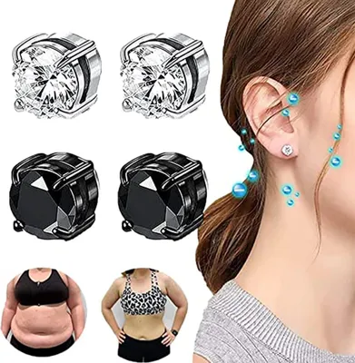 Produktbild von 2 Paar Ohrclips Damen Ohne Ohrlöcher Magnetische Ohrclips 6/8mm Neutrale Zirkon-Magnet-Ohrclip-Ohrringe, Farbe: 1 Paar Silber +1 Paar Schwarz (6mm)