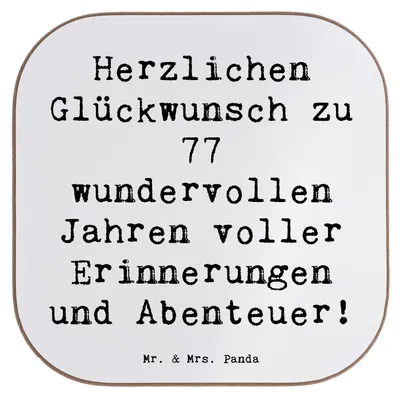 Produktbild von Mr. & Mrs. Panda Untersetzer für Gläser Spruch 77. Geburtstag - Weiß - Geschenk, Glückwunsch, Tasse, Feier, Happy Birthday, Erfahrungen, Geburtstagssprüche, Glas, Coaster