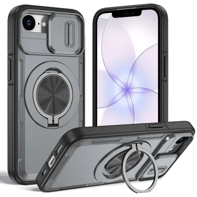 Produktbild von Magnetische Hülle für iPhone 16e /iPhone 17e, Militär Stoßfest Handyhülle mit Kameraschutz und Ringhalter Ständer Grau