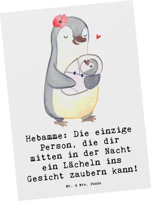 Produktbild von Mr. & Mrs. Panda Postkarte Hebamme Lächeln - Weiß - Geschenk, personalisierte Geschenke, bildkarte, Hausgeburt, Postkarten, Beruf, Berufsalltag, zugewandt, Geburtshilfe