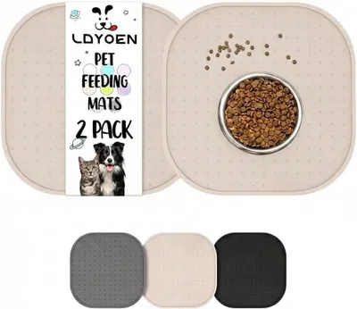 Productafbeelding van Voermat voor honden en katten 2 stuks, antislip siliconen, 30x30 cm, beige, voor huisdier