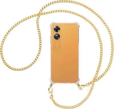 Produktbild von Handykette Backcover-Schutzhülle mit Band (Metall goldfarben) für Oppo A17 4G (CPH2477, 6.56'') - goldfarbene Kette