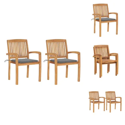Produktbild von vidaXL Gartenstühle 2 Stk. mit Grauen Kissen Massivholz Teak -  Gartenstühle
