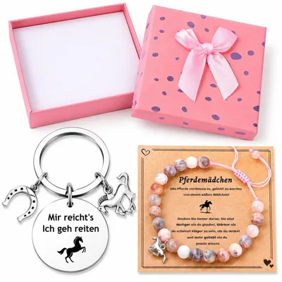 Produktbild von Geschenkset Mädchen Pferde 4-teilig mit Armband & Schlüsselanhänger