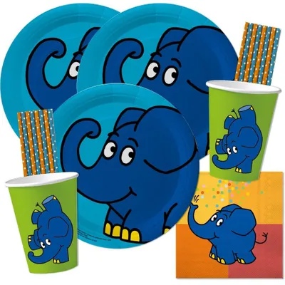 Produktbild von 68-teiliges Partyset mit Elefantenthema für 16 Kinder
