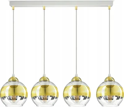 Produktbild von LUXOLAR - Led Pendelleuchte 4flammig - Deckenleuchte Weiß-Gold E27 60W - Hängelampe für Wohnzimmer, Küchen - Gold-transparent Glas Kugeln