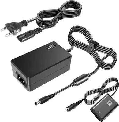 Produktbild von NP-FW50 Dummy Akku und AC-PW20 Netzteil-Kit, kompatibel mit Sony ZV-E10 ZVE10 A7 7R 7S A7II 7RII 7SII, A6500 A6400 A6300 A6100 A6000, NEX 3/5/6/7, DSC RX10 II III IV Kameras.