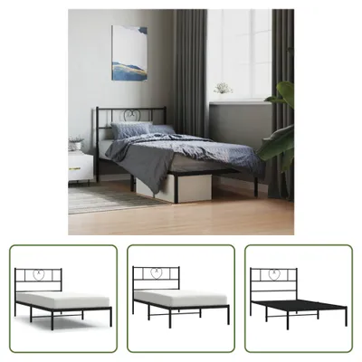 Produktbild von The Living Store Bettgestell mit Kopfteil Metall Schwarz 100x190 cm