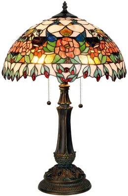 Produktbild von LumiLamp 5LL-5530 Tiffany Tischlampe Ø 41x67 cm Rot Grün Glas Rose Halbkreis