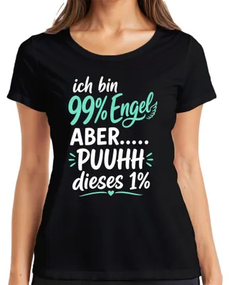 Obrázek produktu pro Jsem 99% anděl, ALE... tohle tričko s nápisem "Tohle 1 % je zábavné," s ironickým podtónem, černé barvy, velikost XL