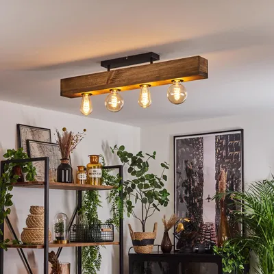 Produktbild von Crova »Crova« längliche Deckenlampe aus Metall/Holz in Schwarz/Dunkelbraun