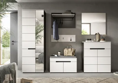 Produktbild von Garderoben-Set >Canu< in Basalt Grau / Weiß - 255x190x37cm (BxHxT)