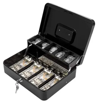 Produktbild von Spardose mit Schlüssel – Geldkassette mit Schloss – Kleine, abschließbare Geldkassette mit Münzschublade für kleine Geldscheine und Münzen