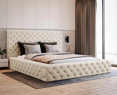 Obrázek produktu pro Čalouněná postel 180x200 Amor s úložným prostorem, kovovým roštem – dvojlůžko Chesterfield sametová látka (béžová – Elegance 2)