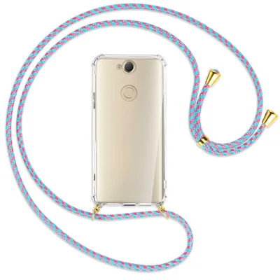 Produktbild von Handykette Backcover-Schutzhülle mit Band (Metall goldfarben) für Sony Xperia XA2 Plus - pink/mint