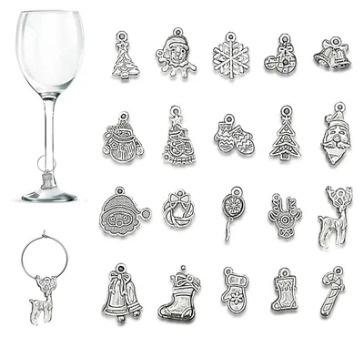Immagine prodotto di Ciondoli a forma di bicchiere da vino, tema natalizio, lega di zinco, 20 pezzi, color argento