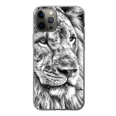 Produktbild von MuchoWow® Handyhülle Schutzhülle Hülle für iPhone 12 Pro Porträt - Löwe - Schwarz und weiß Silikon Softcase Handy Hülle - Abdeckung