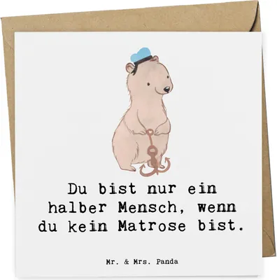 Produktbild von Mr. & Mrs. Panda Klappkarte Matrose Herz - Weiß - Geschenk, faltkarte, Glückwunschkarte, Grußkarte, Witzig, Seeleute, anlasskarte, Spruch, Lustig, doppelkarte, Seemann