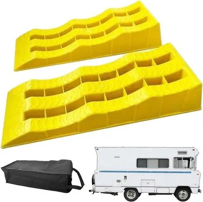 Productafbeelding van Wielblokken - Nivelleerblokken Camper - Ongelijk Terrein - Antislip Drie-staps - 4 Ton Capaciteit - Zwart