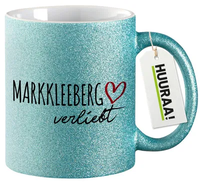 Produktbild von Huuraa Glitzertasse Markkleeberg verliebt 330ml Blau Keramik Kaffeebecher Geschenkidee