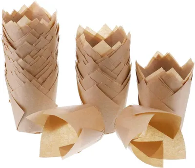 Obrázok produktu pre 200 ks puzdier na tulipánové košíčky Prírodný papier na pečenie nepremastený Svadobná narodeninová oslava Baby Shower (prírodná)