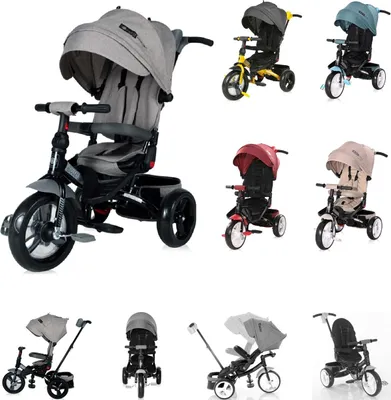 Produktbild von Lorelli Tricycle Jaguar 4 in 1 Schiebestange Sitz drehbar, verstellbar, Faltdach dunkelgrau