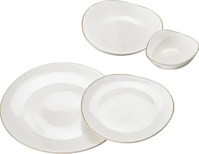 Zdjęcie produktu dla 24-częściowy zestaw naczyń dla 6 osób - biały ze złotym brzegiem, wykonany z porcelany