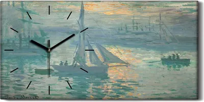 Produktbild von Leinwand Wanduhr Wandkunst Uhr Geräuschlos 60x30 Gemälde Sonnenaufgang Meeres - schwarze Hände