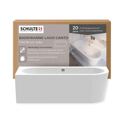 Produktbild von Schulte Vorwand-Badewanne Modell Lago Canto, Version links, Weiß Sanitäracryl, 178x78 cm, Höhe 58 cm, inkl. Ab- und Überlauf