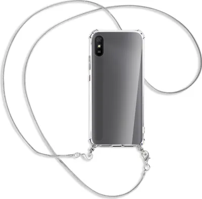 Produktbild von Handykette Backcover-Schutzhülle mit Band (Metall silberfarben) für Xiaomi Redmi 9A - silberfarbene Kette Snake