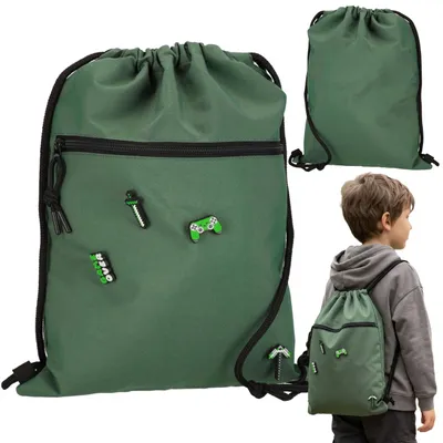Produktbild von Pixel grüner Turnbeutel für Jungen – Schulrucksack für Kinder, Sportbeutel mit Tasche, 32 x 41 cm