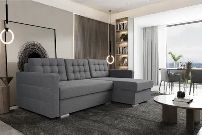 Produktbild von MEBLINI Schlafcouch mit Bettkasten - Kleines Ecksofa mit Schlaffunktion - Sofa mit Relaxfunktion und Kissen - Kleine Couch L-Form - Eckcouch - ASTI - 225x144x85cm - Grau Webstoff