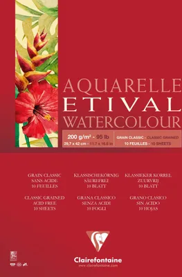 Produktbild von Clairefontaine 5x Etival Aquarellpapier, Block A3 geleimt, 10 Blatt 200g 96375C